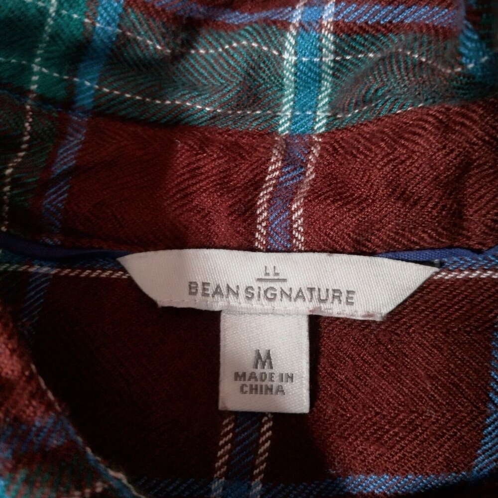 LL Bean Signature Flannel Shirt Women Medium Rayon Maroon Blue Plaid Long Sleeve - Picture 6 of 9